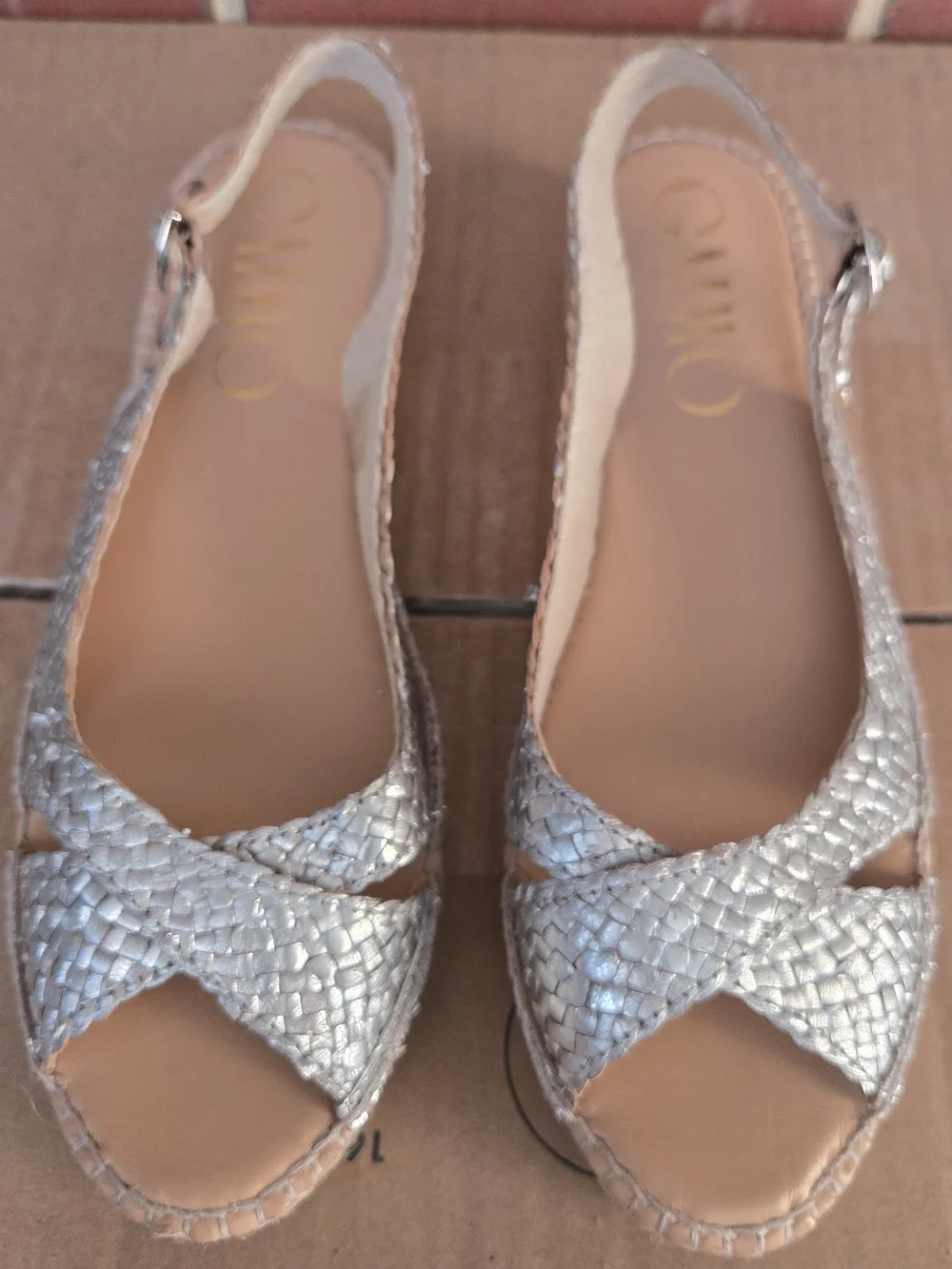 Gaimo Metallic Silver Woven Espadrille Sandals Slingback Sz 41 US‎ 10 Made Spain